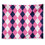 Pink Blue And White Argyle Pattern Print Tapestry