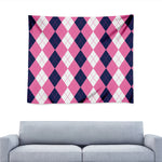Pink Blue And White Argyle Pattern Print Tapestry