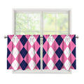 Pink Blue And White Argyle Pattern Print Tier Curtains