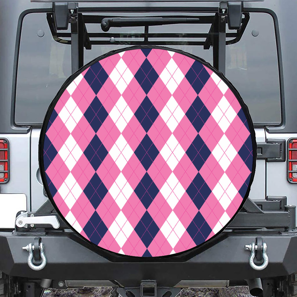 Pink Blue And White Argyle Pattern Print Tire Cover