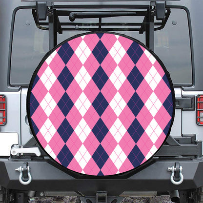 Pink Blue And White Argyle Pattern Print Tire Cover
