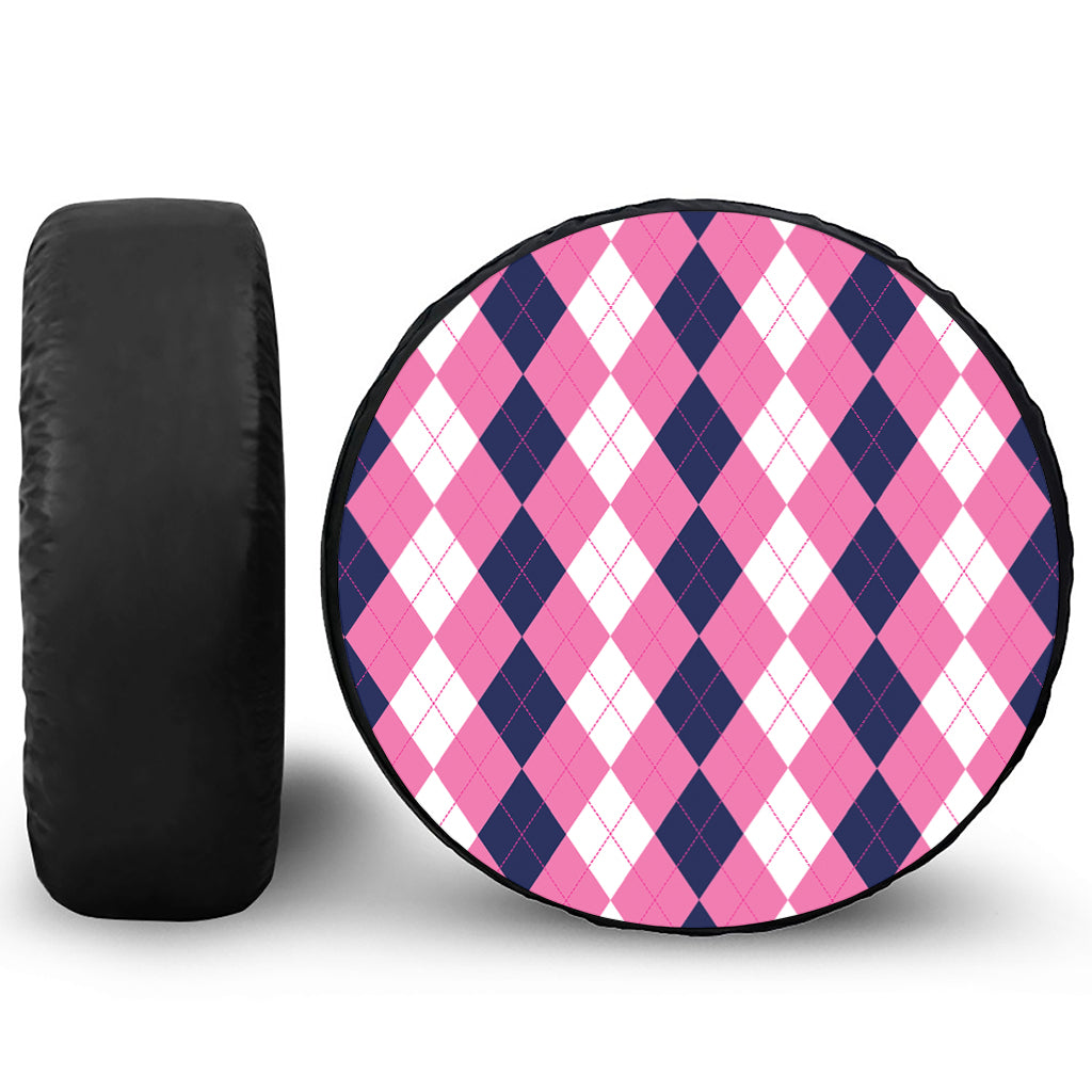 Pink Blue And White Argyle Pattern Print Tire Cover