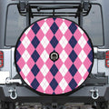 Pink Blue And White Argyle Pattern Print Tire Cover With Camera Hole