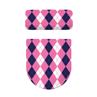 Pink Blue And White Argyle Pattern Print Toilet Lid And Tank Cover Set