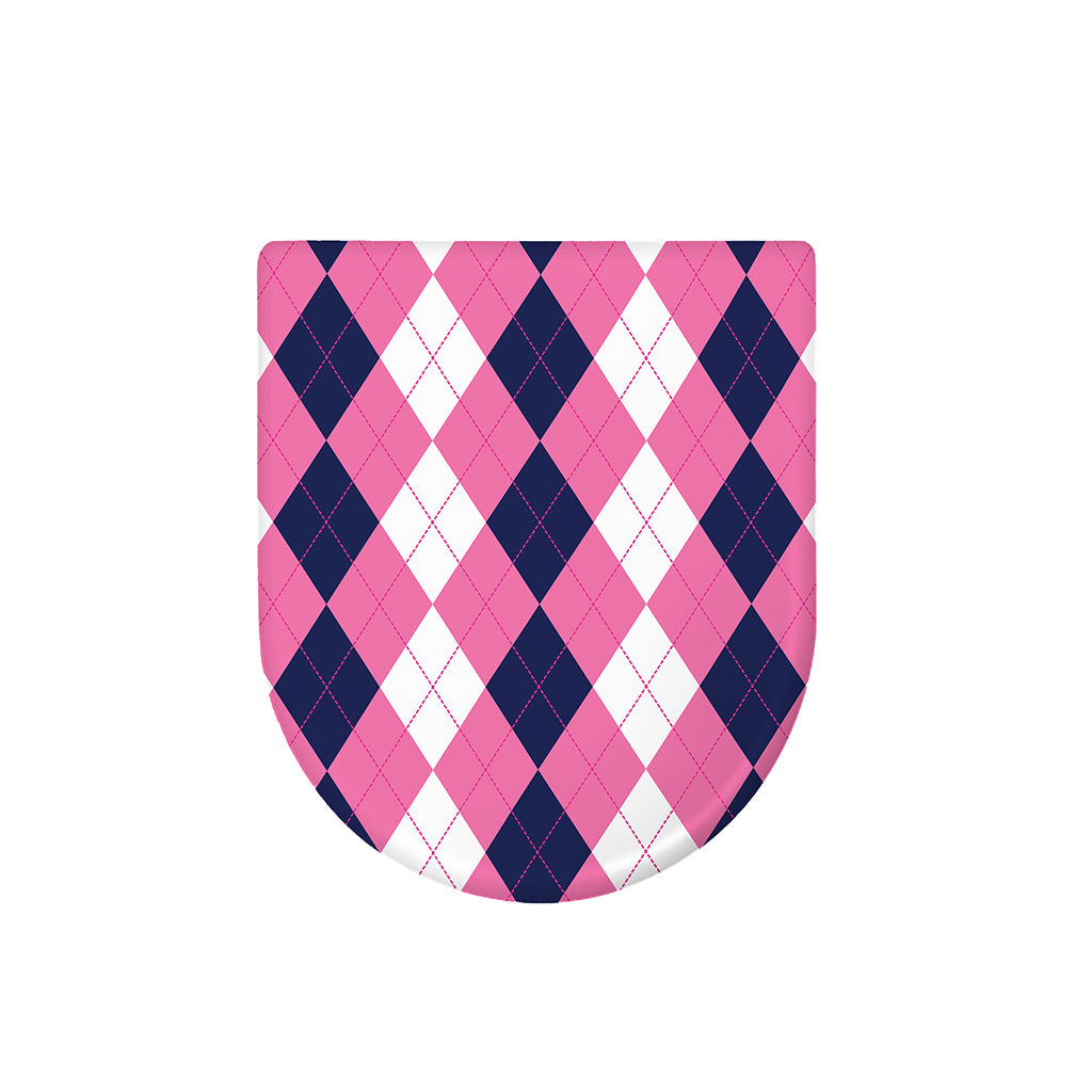 Pink Blue And White Argyle Pattern Print Toilet Lid Cover