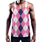 Pink Blue And White Argyle Pattern Print Training Tank Top