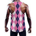 Pink Blue And White Argyle Pattern Print Training Tank Top