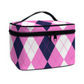 Pink Blue And White Argyle Pattern Print Travel Makeup Bag
