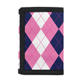 Pink Blue And White Argyle Pattern Print Trifold Wallet