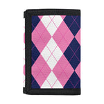Pink Blue And White Argyle Pattern Print Trifold Wallet