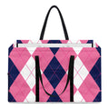 Pink Blue And White Argyle Pattern Print Utility Tote Bag