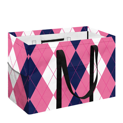 Pink Blue And White Argyle Pattern Print Utility Tote Bag