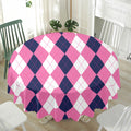Pink Blue And White Argyle Pattern Print Waterproof Round Tablecloth