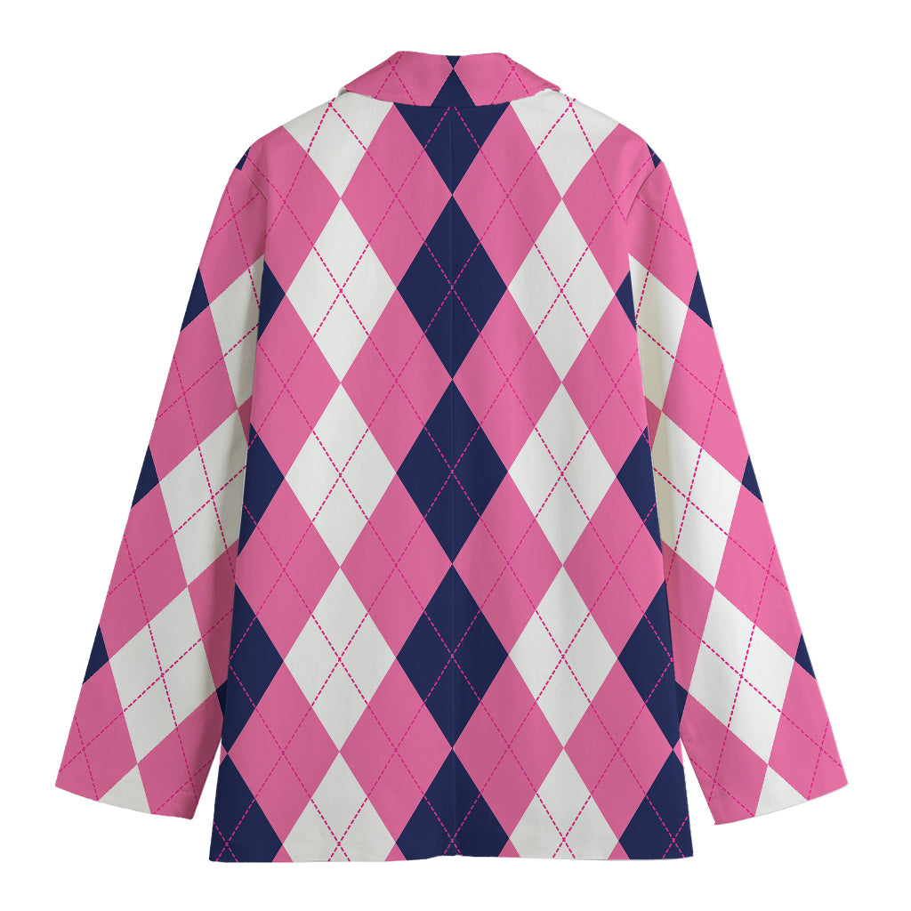 Pink Blue And White Argyle Pattern Print Women's Blazer