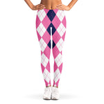 Pink Blue And White Argyle Pattern Print Women's Leggings