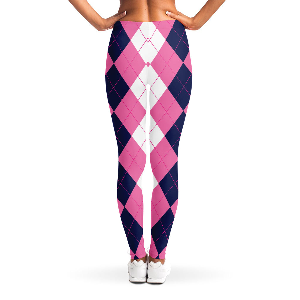 Pink Blue And White Argyle Pattern Print Women's Leggings