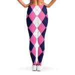 Pink Blue And White Argyle Pattern Print Women's Leggings
