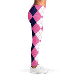 Pink Blue And White Argyle Pattern Print Women's Leggings