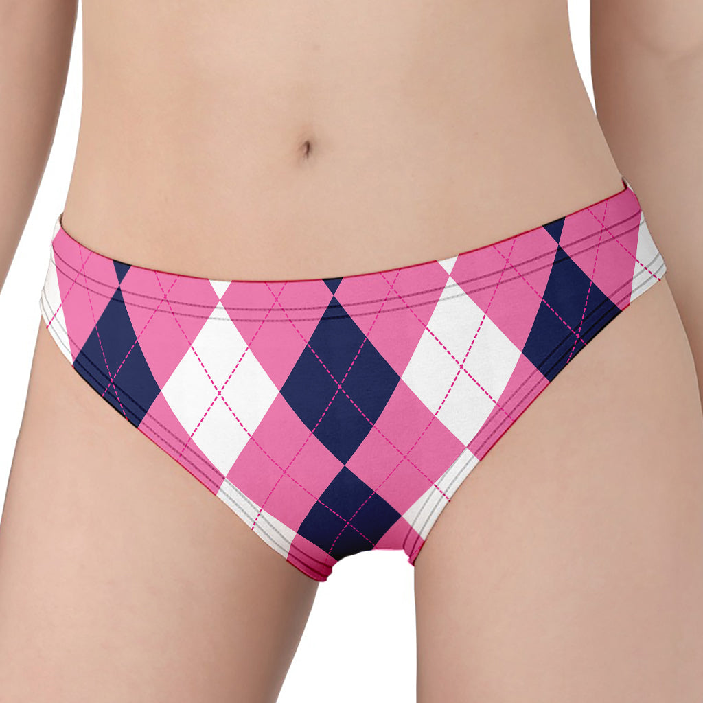 Pink Blue And White Argyle Pattern Print Women's Panties