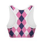 Pink Blue And White Argyle Pattern Print Women's Sports Bra