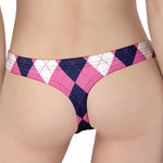 Pink Blue And White Argyle Pattern Print Women's Thong