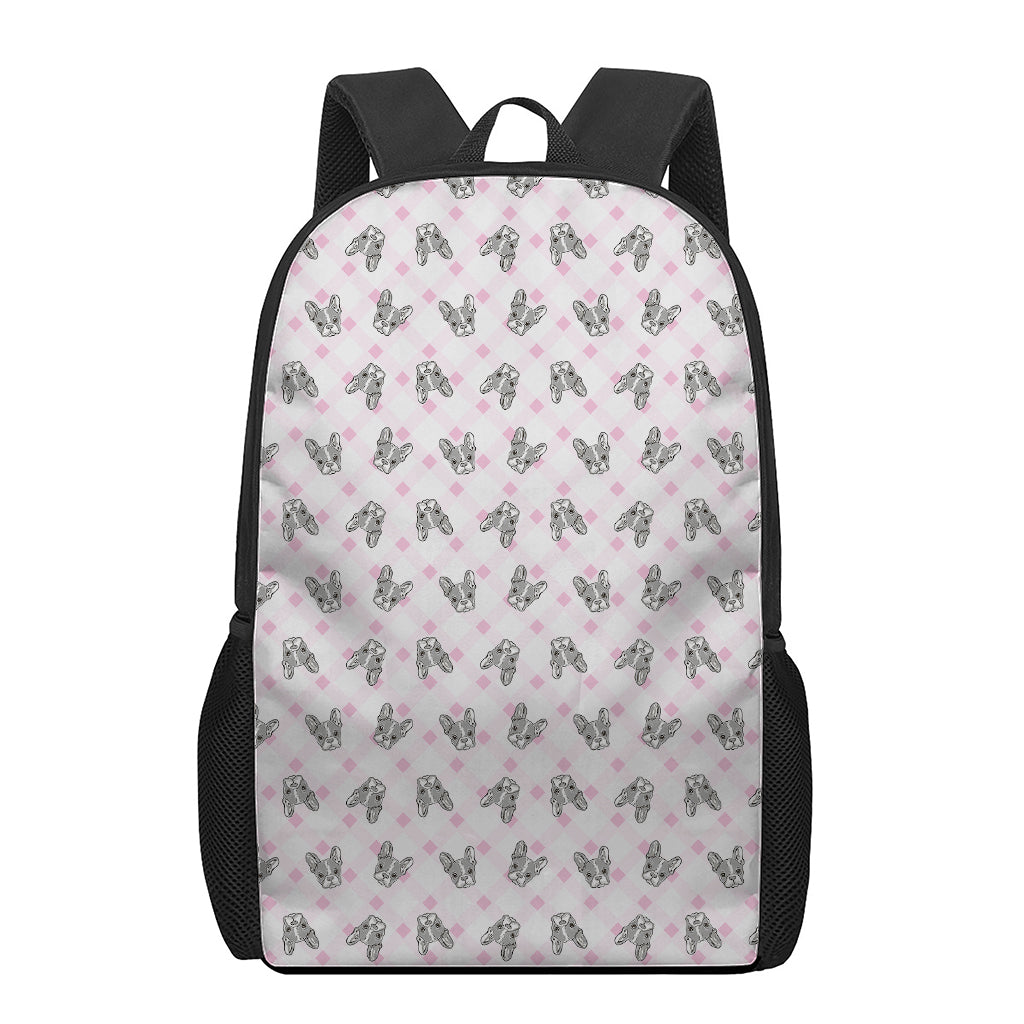 Pink Boston Terrier Plaid Print 17 Inch Backpack