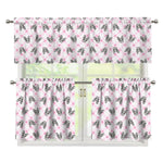 Pink Boston Terrier Plaid Print 3 Piece Kitchen Curtains