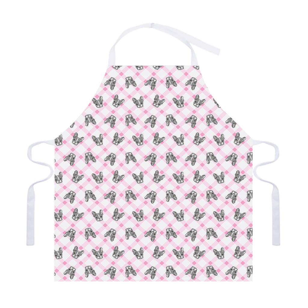 Pink Boston Terrier Plaid Print Adjustable Apron