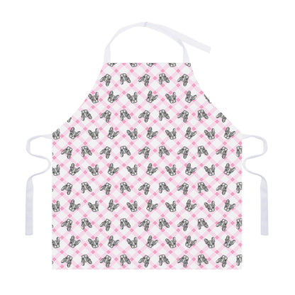 Pink Boston Terrier Plaid Print Adjustable Apron