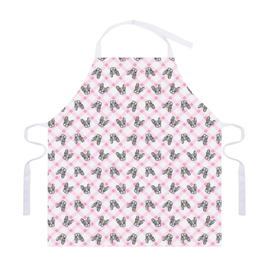 Pink Boston Terrier Plaid Print Adjustable Apron