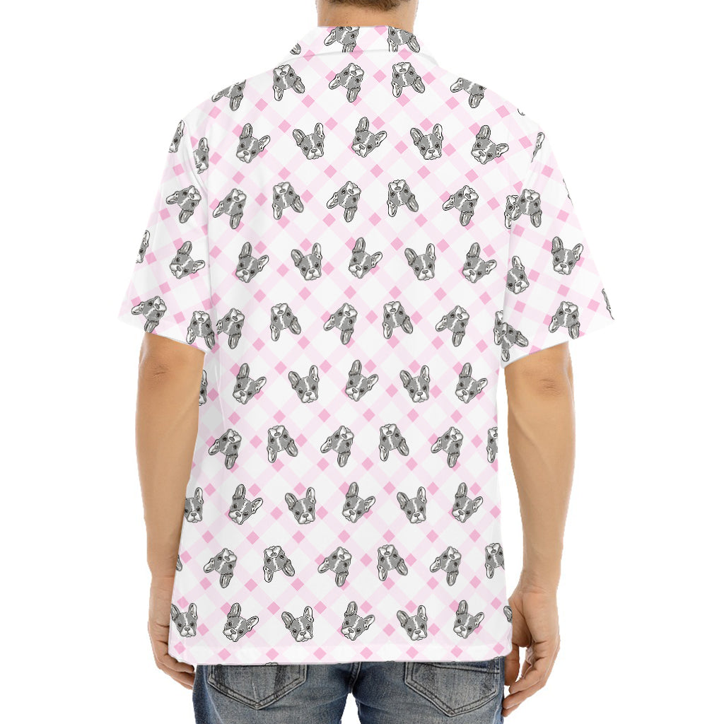 Pink Boston Terrier Plaid Print Aloha Shirt