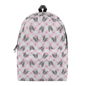 Pink Boston Terrier Plaid Print Backpack