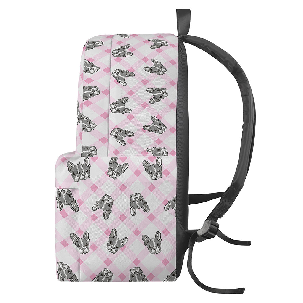 Pink Boston Terrier Plaid Print Backpack