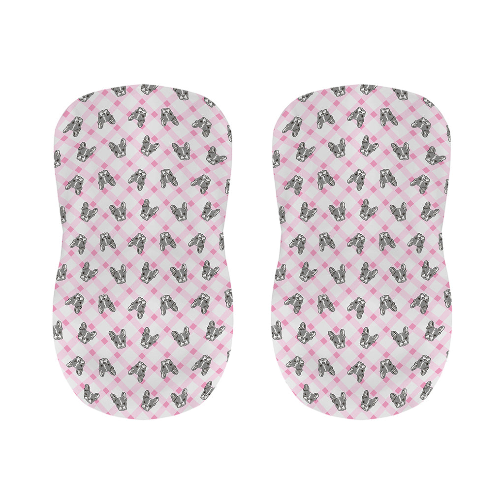 Pink Boston Terrier Plaid Print Bar Stool Covers