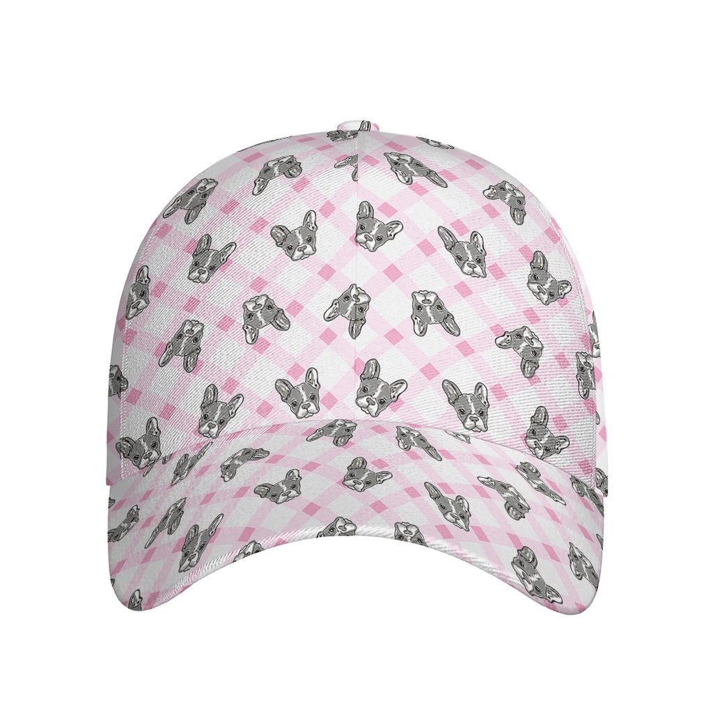 Pink Boston Terrier Plaid Print Baseball Cap