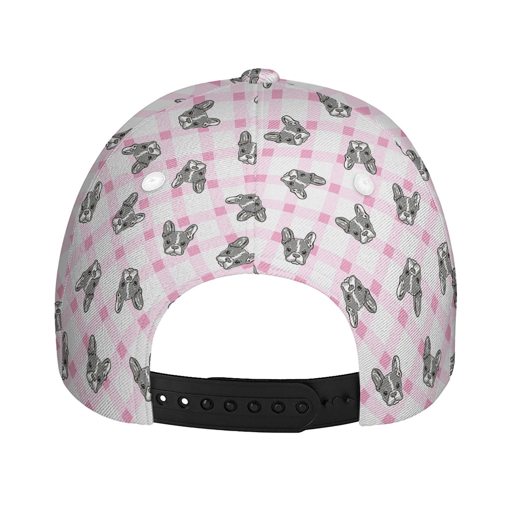 Pink Boston Terrier Plaid Print Baseball Cap