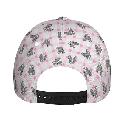 Pink Boston Terrier Plaid Print Baseball Cap
