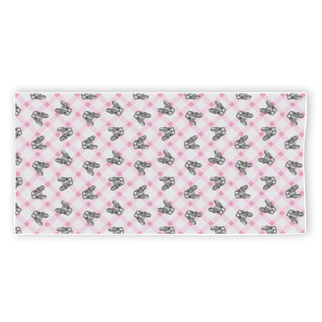 Pink Boston Terrier Plaid Print Beach Towel