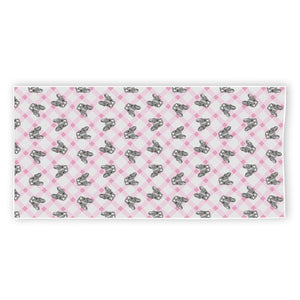 Pink Boston Terrier Plaid Print Beach Towel