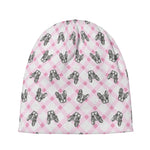 Pink Boston Terrier Plaid Print Beanie