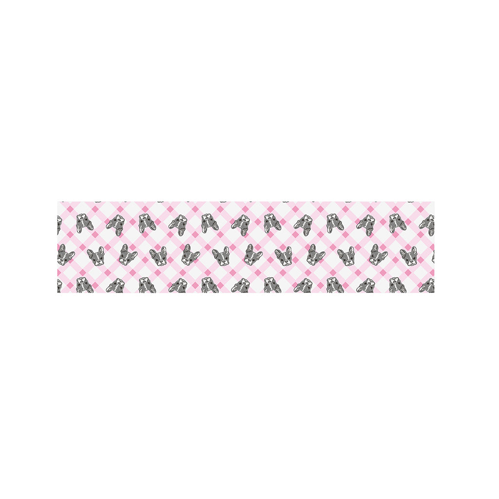 Pink Boston Terrier Plaid Print Bed Runner