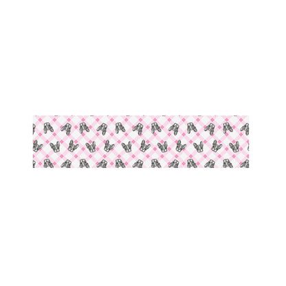 Pink Boston Terrier Plaid Print Bed Runner