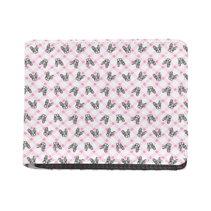 Pink Boston Terrier Plaid Print Bifold Wallet