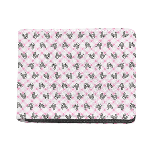 Pink Boston Terrier Plaid Print Bifold Wallet