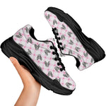 Pink Boston Terrier Plaid Print Black Chunky Shoes