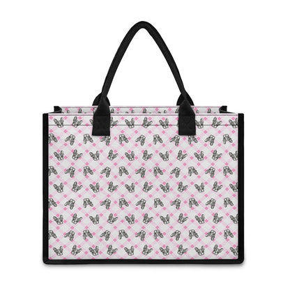 Pink Boston Terrier Plaid Print Canvas Tote Bag