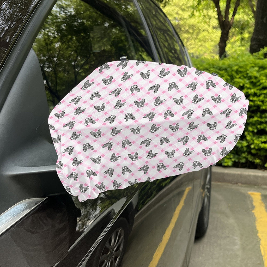 Pink Boston Terrier Plaid Print Car Side Mirror Covers