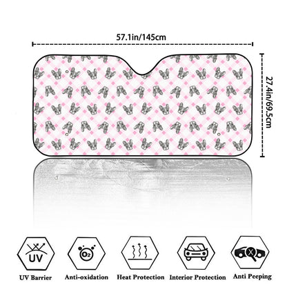 Pink Boston Terrier Plaid Print Car Windshield Sun Shade