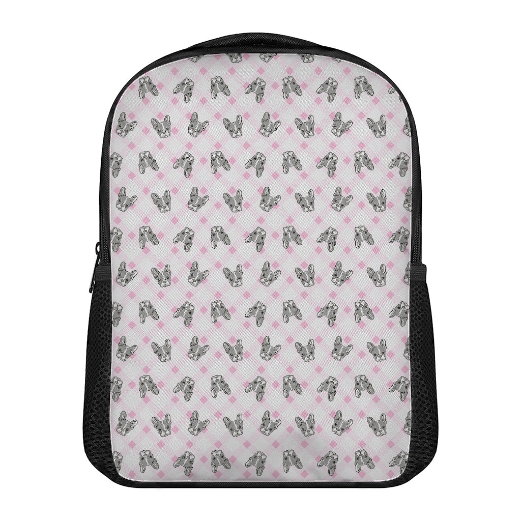 Pink Boston Terrier Plaid Print Casual Backpack