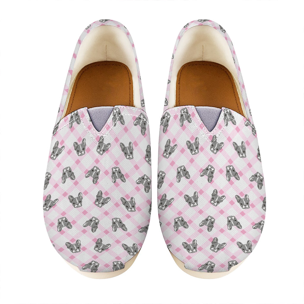 Pink Boston Terrier Plaid Print Casual Shoes